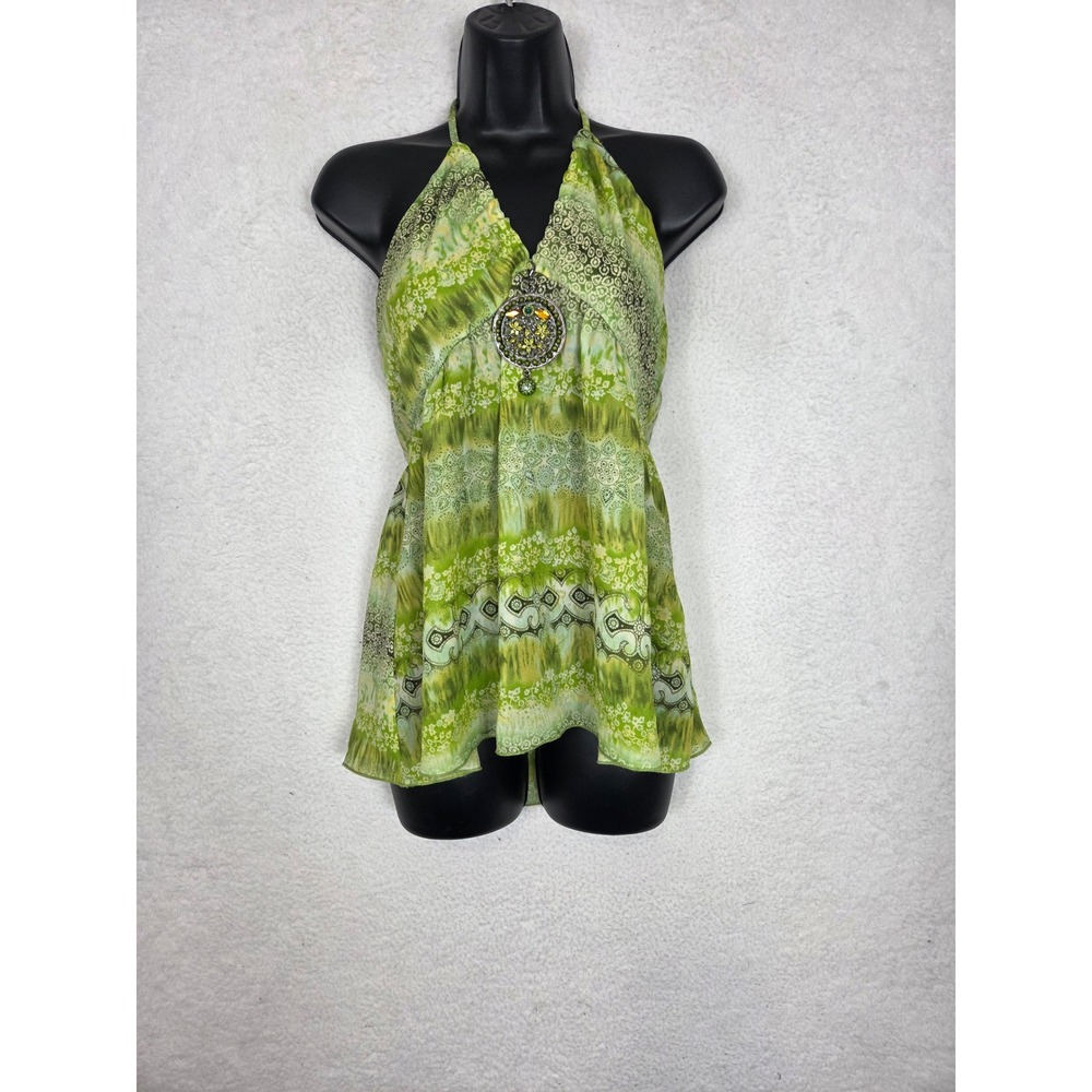Y2k Womens Fairycore Halter Top Medallion Boho Babydoll L Festival Bias Fit